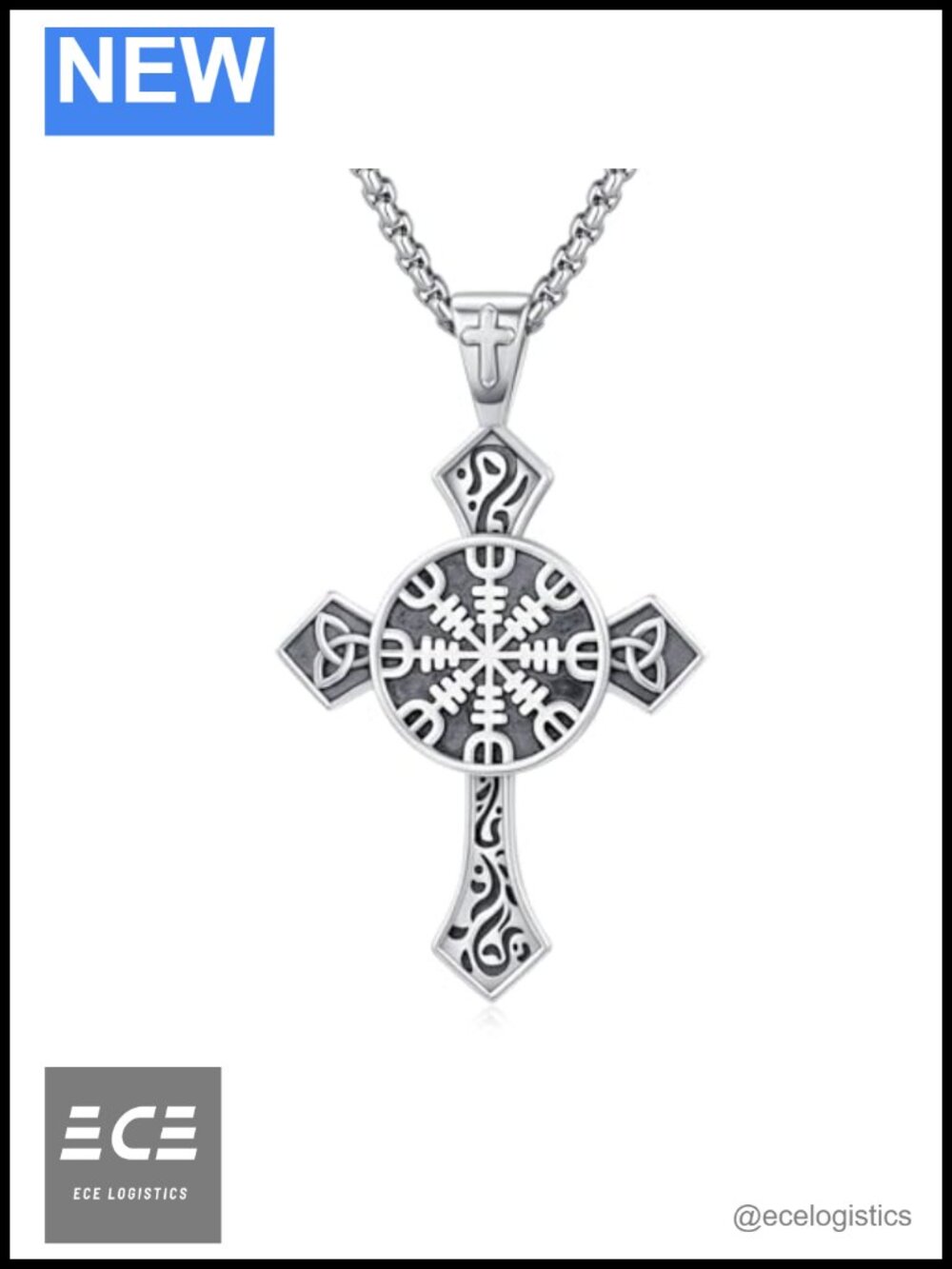 Sterling Silver Irish Celtic Cross Necklace Viking 925 Silver 37mm